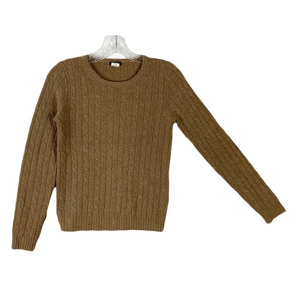 NWOT VINTAGE J CREW Sweater XS Brown Cable Knit Long-Slv Cashmere Angora Wool - Picture 1 of 7